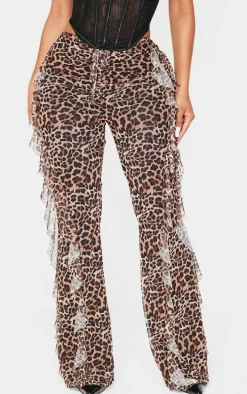 Shape Leopard Print Frill Flared Strappy Waist Pants