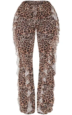 Shape Leopard Print Frill Flared Strappy Waist Pants