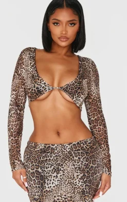 Shape Leopard Print Long Sleeve Crop Top