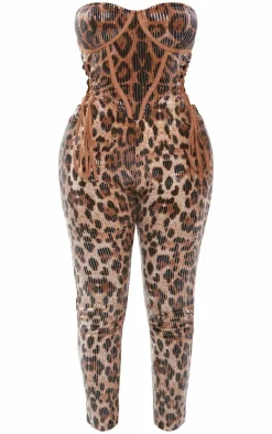 Shape Leopard Print Sequin Corset Detail Jumpsuit