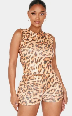 Shape Leopard Print Sequin Mini Shorts