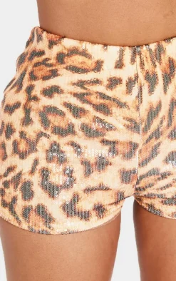 Shape Leopard Print Sequin Mini Shorts