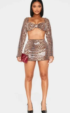 Shape Leopard Print Sequin Low Rise Mini Skirt