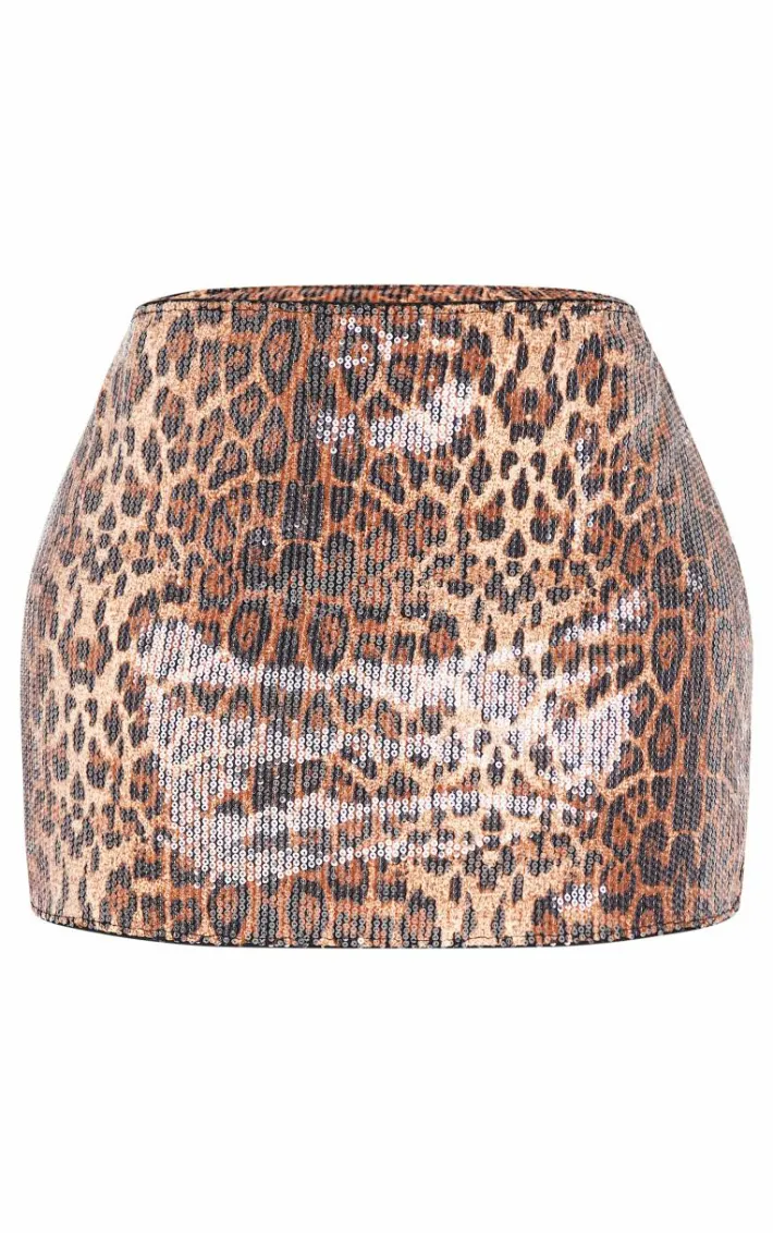 Shape Leopard Print Sequin Low Rise Mini Skirt