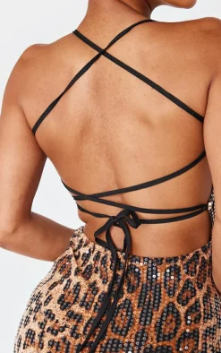 Shape Leopard Sequin Halter Neck Strap Mini Dress