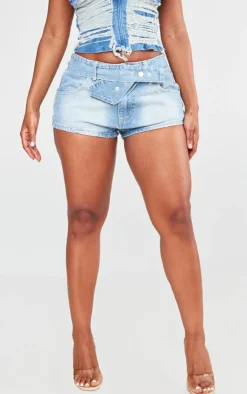 Shape Light Blue Denim Belted Low Rise Shorts