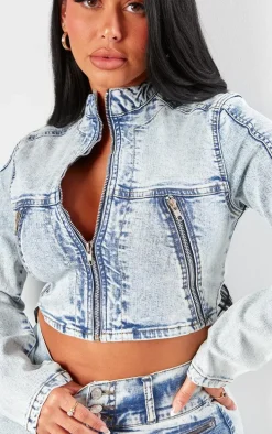 Shape Light Blue Denim Cropped Fitted Jacket