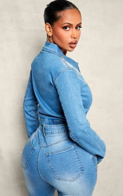 Shape Light Blue Denim Cropped Zip Through Jacket