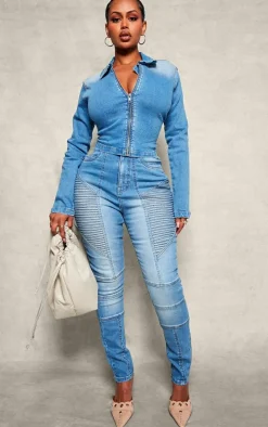 Shape Light Blue Denim Cropped Zip Through Jacket