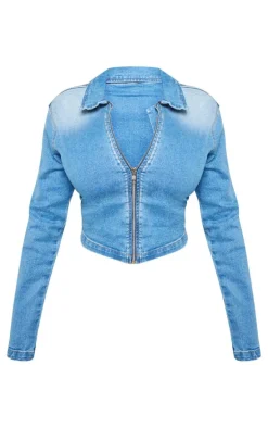 Shape Light Blue Denim Cropped Zip Through Jacket