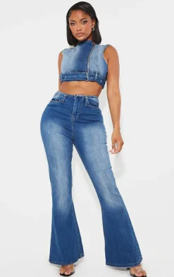 Shape Light Blue Denim Cropped Zip Detail Sleeveless Jacket