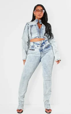 Shape Light Blue Denim High Waisted Ripped Hem Jeans