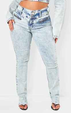 Shape Light Blue Denim High Waisted Ripped Hem Jeans