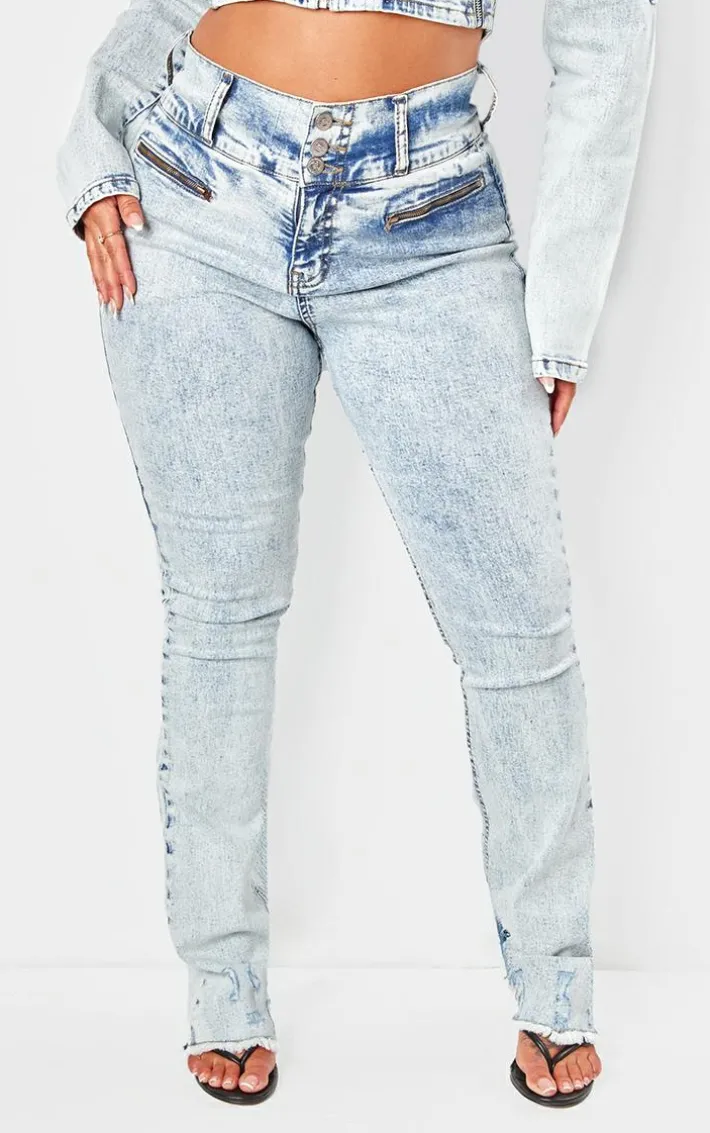 Shape Light Blue Denim High Waisted Ripped Hem Jeans