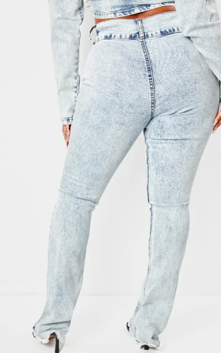Shape Light Blue Denim High Waisted Ripped Hem Jeans