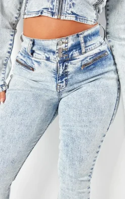 Shape Light Blue Denim High Waisted Ripped Hem Jeans