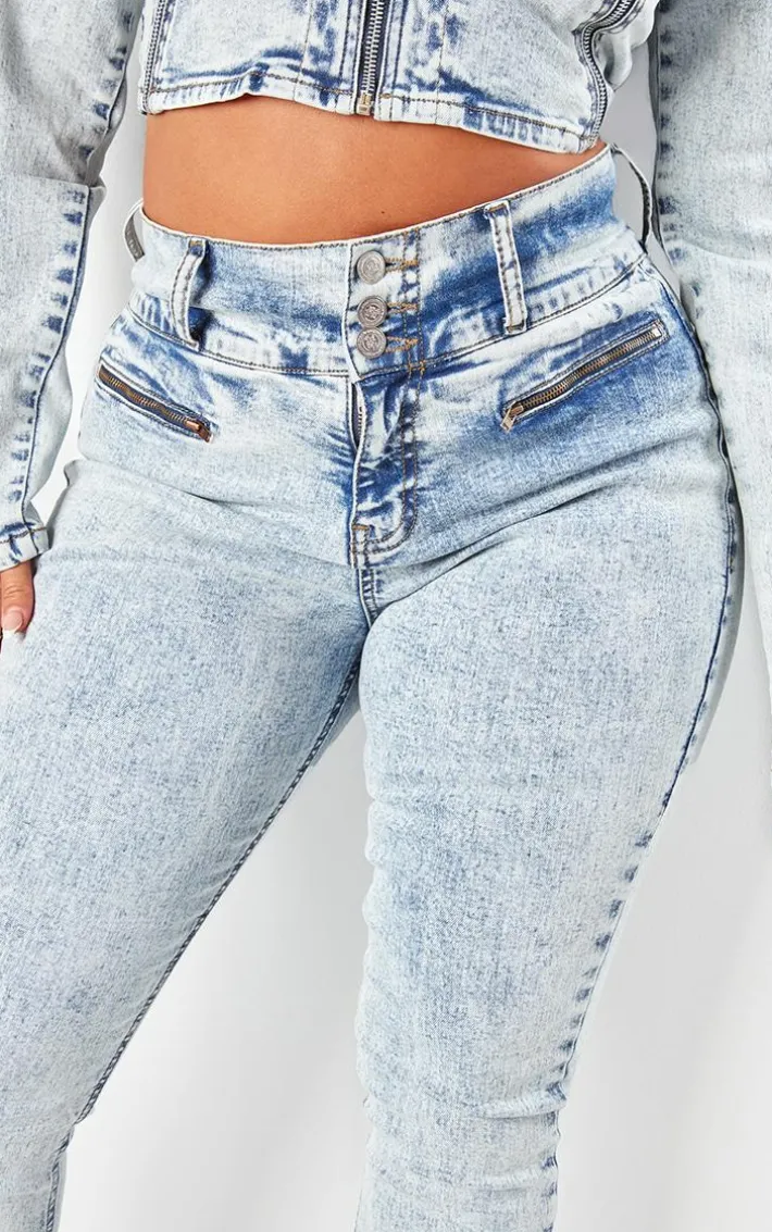 Shape Light Blue Denim High Waisted Ripped Hem Jeans