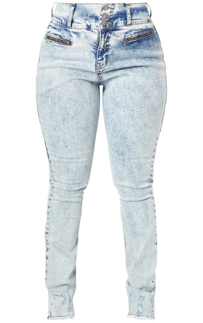 Shape Light Blue Denim High Waisted Ripped Hem Jeans