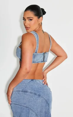 Shape Light Blue Denim Seam Detail Bralet