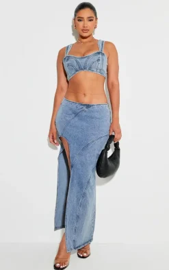 Shape Light Blue Denim Seam Detail Bralet