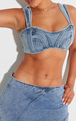 Shape Light Blue Denim Seam Detail Bralet