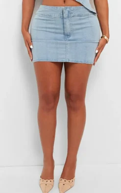 Shape Light Blue Denim Seam Detail Mini Skirt