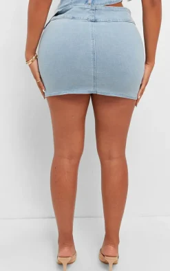 Shape Light Blue Denim Seam Detail Mini Skirt