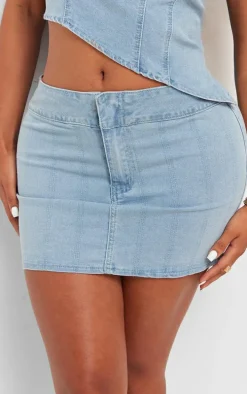 Shape Light Blue Denim Seam Detail Mini Skirt