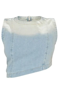 Shape Light Blue Denim Washed Asymmetric Crop Top
