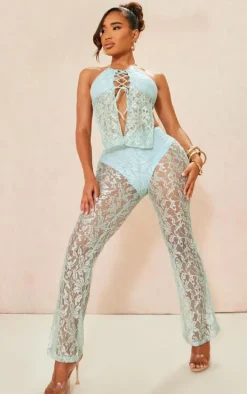 Shape Light Blue Lace Tie Front Crop Top