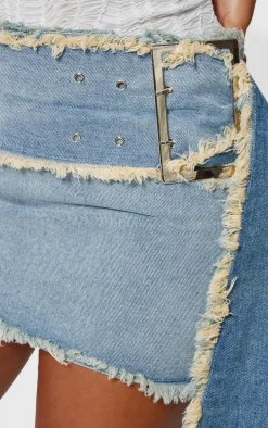 Shape Light Blue Oversized Belt Denim Skirt