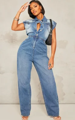 Shape Light Blue Sleeveless Rigid Denim Jumpsuit