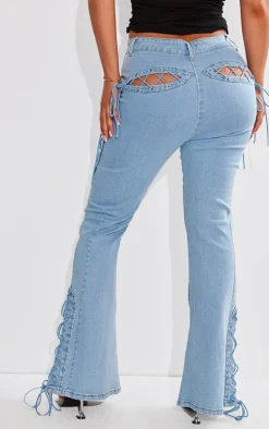 Shape Light Blue Stretch Denim Lace Up Flare Jeans