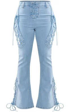 Shape Light Blue Stretch Denim Lace Up Flare Jeans