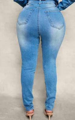 Shape Light Blue Stretch Denim Seam Biker Skinny Jeans