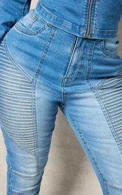 Shape Light Blue Stretch Denim Seam Biker Skinny Jeans