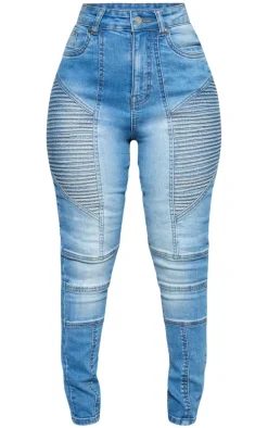 Shape Light Blue Stretch Denim Seam Biker Skinny Jeans