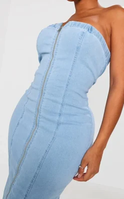 Shape Light Blue Wash Denim Zip Through Maxi Dress