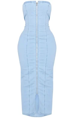 Shape Light Blue Wash Denim Zip Through Maxi Dress