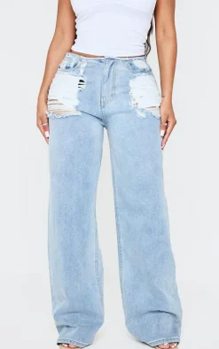 Shape Light Blue Wash Distressed Low Rise Jeans