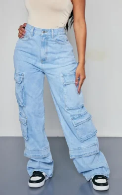 Shape Light Blue Wash Pocket Wide Leg Cargo Jeans
