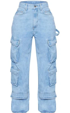 Shape Light Blue Wash Pocket Wide Leg Cargo Jeans