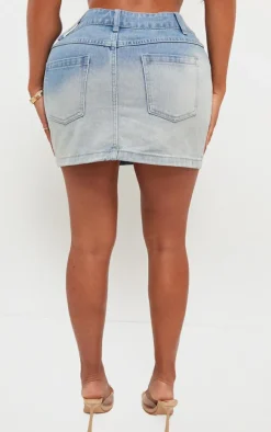 Shape Light Blue Washed Denim Low Rise Mini Skirt