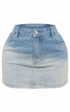 Shape Light Blue Washed Denim Low Rise Mini Skirt