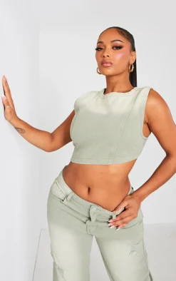 Shape Light Grey Denim Washed Asymmetric Crop Top