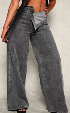 Shape Light Grey Foldover Waist Wide Leg Jeans