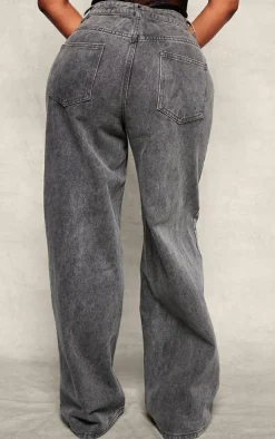 Shape Light Grey Foldover Waist Wide Leg Jeans