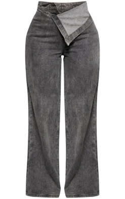 Shape Light Grey Foldover Waist Wide Leg Jeans