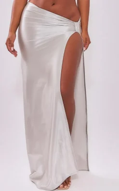 Shape Light Grey High Shine High Split Midaxi Skirt