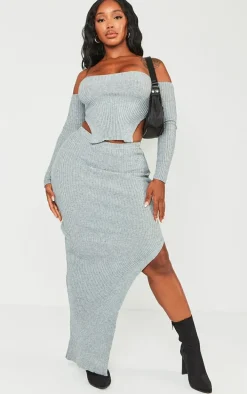 Shape Light Grey Knit Split Side Midaxi Skirt